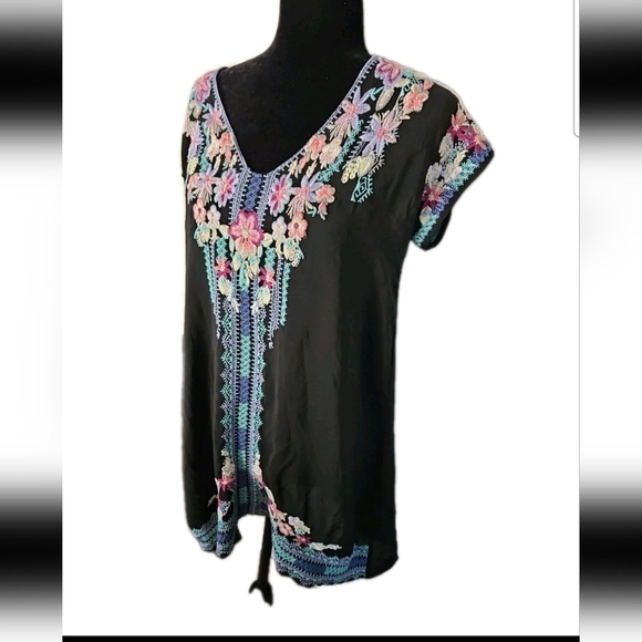 Johnny Was Womens Black Embroidered Bohemian Tunic Dress XS - Picture 4 of 14